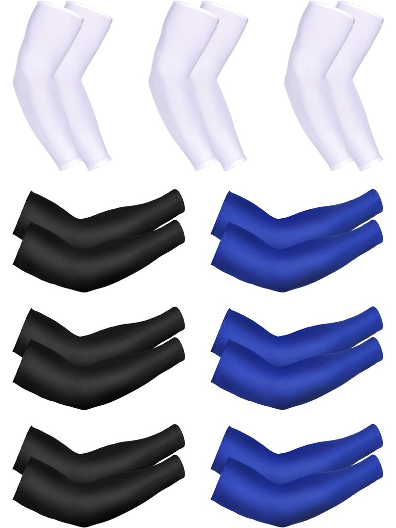 Bememo 9 Pairs Unisex UV Protection Cooling Sun Sleeves - Long Arm Ice Silk Cover (Black, White, Royal Blue) - Image 1